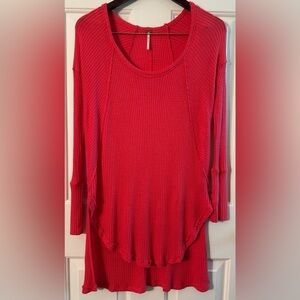 FREE PEOPLE SM Pink Ventura Drippy Thermal Waffle Weave Hi-Lo Scoop Neck Tunic
